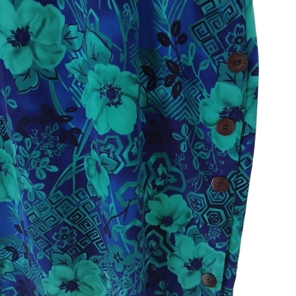 Vintage Dress R&K Sleeveless Shift Floral Tropical Open Side Button Up - Picture 12 of 15